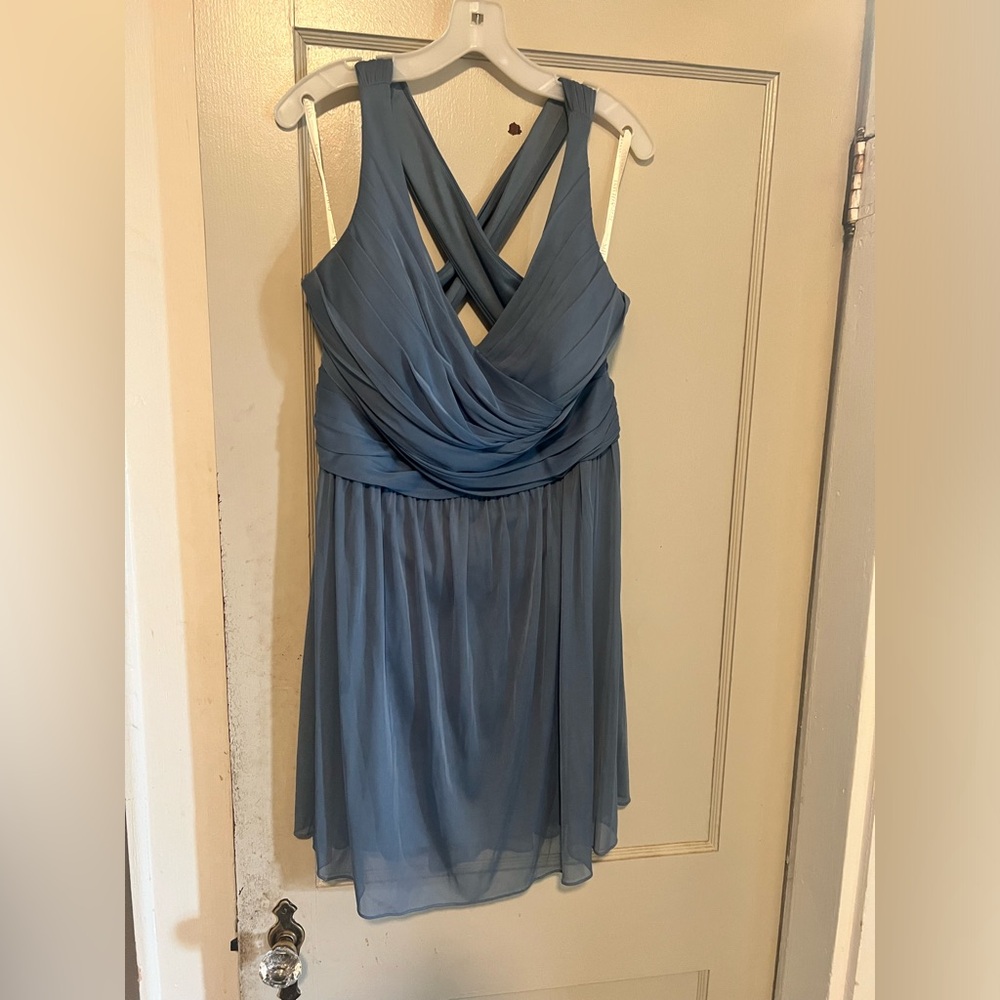 Bridesmaids dress worn once ; Davids bridal color steel blue